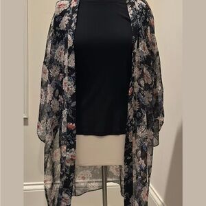 Lush Black Floral Sheer Pleated Kimono